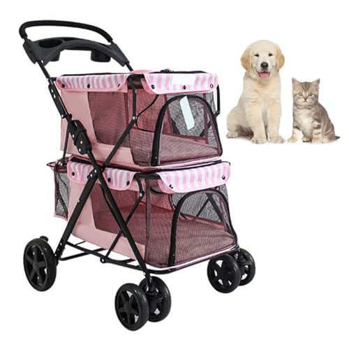 RUYICZB Doppelter Hundebuggy, Leichter Faltbarer doppelter Haustierbuggy mit Netzfenstern, zusammenklappbarer Hundebuggy mit Getränkehalter für kleine Hunde und Katzen,Rosa RUYICZB Doppelter Hundebuggy, Leichter Faltbarer doppelter Haustierbuggy mit Netzfenstern, zusammenklappbarer Hundebuggy mit Getränkehalter für kleine Hunde und Katzen,Rosa von RUYICZB
