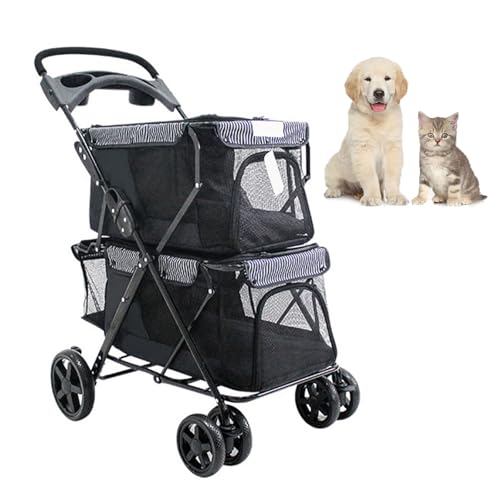 RUYICZB Doppelter Hundebuggy, Leichter Faltbarer doppelter Haustierbuggy mit Netzfenstern, zusammenklappbarer Hundebuggy mit Getränkehalter für kleine Hunde und Katzen,Schwarz RUYICZB Doppelter Hundebuggy, Leichter Faltbarer doppelter Haustierbuggy mit Netzfenstern, zusammenklappbarer Hundebuggy mit Getränkehalter für kleine Hunde und Katzen,Schwarz von RUYICZB