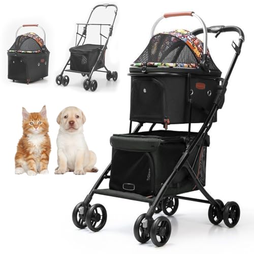 RUYICZB Doppelter Katzenkinderwagen, Doppelter Hundekinderwagen mit Sicherheitsgurt und herausnehmbarem Einsatz, 3-in-1-Joggingkinderwagen für Hunde mit Abnehmbarer Trage,Schwarz RUYICZB Doppelter Katzenkinderwagen, Doppelter Hundekinderwagen mit Sicherheitsgurt und herausnehmbarem Einsatz, 3-in-1-Joggingkinderwagen für Hunde mit Abnehmbarer Trage,Schwarz von RUYICZB