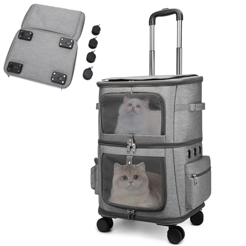 RUYICZB Doppelter Katzenrucksack Mit Abnehmbaren Rädern, Hundetrage Tragbare Reisetasche, Faltbarer Haustiertragerucksack Für 2 Katzen/Kleine Hunde/Kaninchen 10Kg RUYICZB Doppelter Katzenrucksack Mit Abnehmbaren Rädern, Hundetrage Tragbare Reisetasche, Faltbarer Haustiertragerucksack Für 2 Katzen/Kleine Hunde/Kaninchen 10Kg von RUYICZB
