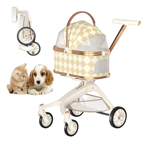RUYICZB Einhändig zusammenklappbarer Reisebuggy für Hunde, Jogging-Sportbuggy für Haustiere mit rutschfesten Gummirädern und verstellbarem Griff,Gold RUYICZB Einhändig zusammenklappbarer Reisebuggy für Hunde, Jogging-Sportbuggy für Haustiere mit rutschfesten Gummirädern und verstellbarem Griff,Gold von RUYICZB