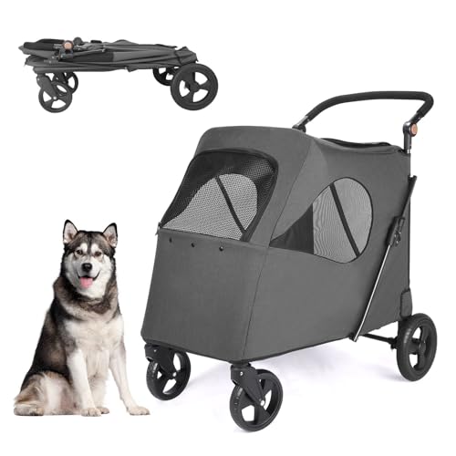 RUYICZB Extra Großer Hundebuggy, Faltbarer Reise Kinderwagen für Haustiere mit verstellbarem Griff und Reißverschlusseingang, Kinderwagen für mittelgroße und große Hunde,Grau RUYICZB Extra Großer Hundebuggy, Faltbarer Reise Kinderwagen für Haustiere mit verstellbarem Griff und Reißverschlusseingang, Kinderwagen für mittelgroße und große Hunde,Grau von RUYICZB