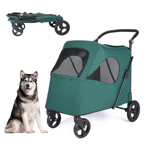RUYICZB Extra Großer Hundebuggy, Faltbarer Reise Kinderwagen für Haustiere mit verstellbarem Griff und Reißverschlusseingang, Kinderwagen für mittelgroße und große Hunde,Grün RUYICZB Extra Großer Hundebuggy, Faltbarer Reise Kinderwagen für Haustiere mit verstellbarem Griff und Reißverschlusseingang, Kinderwagen für mittelgroße und große Hunde,Grün von RUYICZB