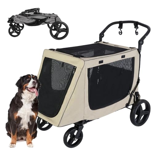 RUYICZB Extragroßer Hundebuggy, Leichter zusammenklappbarer Haustier Buggy mit verstellbaren Griffen, Haustier Buggy mit 4 Rädern, Universalrädern und atmungsaktivem Netz,Weiß RUYICZB Extragroßer Hundebuggy, Leichter zusammenklappbarer Haustier Buggy mit verstellbaren Griffen, Haustier Buggy mit 4 Rädern, Universalrädern und atmungsaktivem Netz,Weiß von RUYICZB