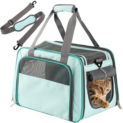 RUYICZB Faltbare Tragetaschen Hund Katze Reise Weichseitig Haustier Transportbox Haustiertasche Hund Mit Abnehmbarem Fleece Pad Und Atmungsaktivem Mesh Für Reisen Wandern Camping,Blau von RUYICZB