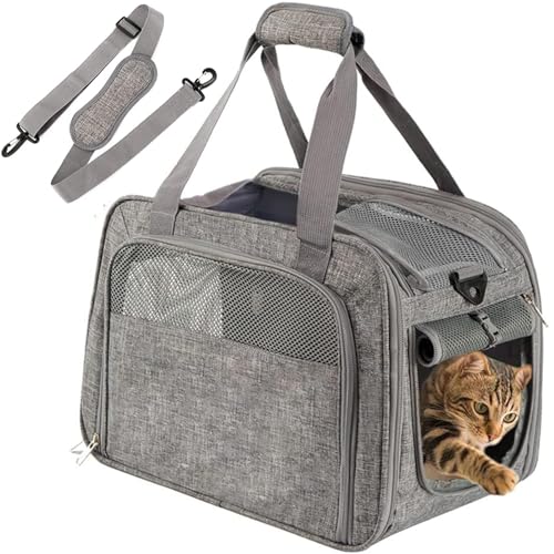 RUYICZB Faltbare Tragetaschen Hund Katze Reise Weichseitig Haustier Transportbox Haustiertasche Hund Mit Abnehmbarem Fleece Pad Und Atmungsaktivem Mesh Für Reisen Wandern Camping,Dark Grey von RUYICZB