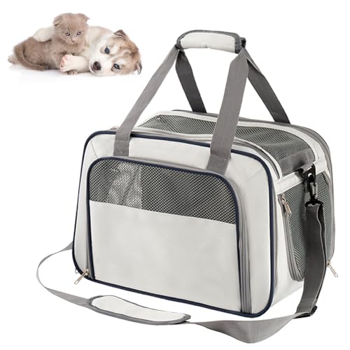 RUYICZB Faltbare Tragetaschen Hund Katze Reise Weichseitig Haustier Transportbox Haustiertasche Hund Mit Abnehmbarem Fleece Pad Und Atmungsaktivem Mesh Für Reisen Wandern Camping,Light Grey von RUYICZB