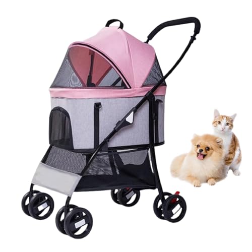 RUYICZB Faltbarer Hunde-/Katzenkäfig-Jogging-Kinderwagen, Leichter Haustier-Kinderwagen mit Aufbewahrungskorb, Hundebuggys mit Abnehmbarer Trage,Rosa von RUYICZB