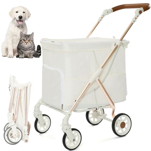 RUYICZB Faltbarer Hunde-Katzen-Sportwagen Für Hunde-Katzen, 4 Räder Haustier-Jogger-Sportwagen Mit Vorder- Und Rückenzugang Für Kleine/Mittlere Haustiere Bis Zu 20 Kg,Weiß RUYICZB Faltbarer Hunde-Katzen-Sportwagen Für Hunde-Katzen, 4 Räder Haustier-Jogger-Sportwagen Mit Vorder- Und Rückenzugang Für Kleine/Mittlere Haustiere Bis Zu 20 Kg,Weiß von RUYICZB