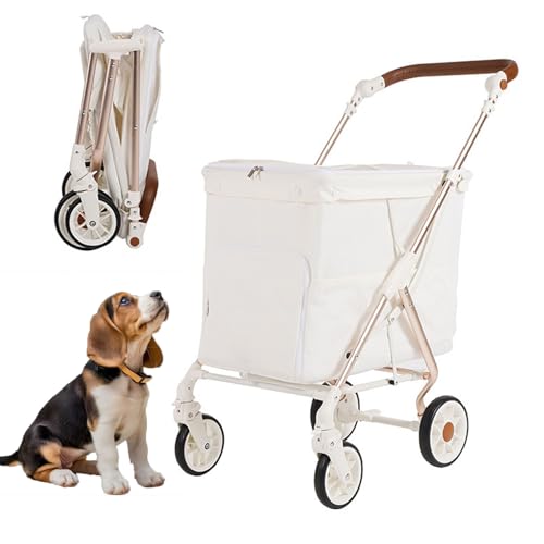 RUYICZB Faltbarer Hundekäfig-Jogging-Kinderwagen, mittelgroßer Hundebuggy mit verstellbarem Griff und Getränkehaltern, Hundebuggy mit doppeltem Eingang,Weiß RUYICZB Faltbarer Hundekäfig-Jogging-Kinderwagen, mittelgroßer Hundebuggy mit verstellbarem Griff und Getränkehaltern, Hundebuggy mit doppeltem Eingang,Weiß von RUYICZB