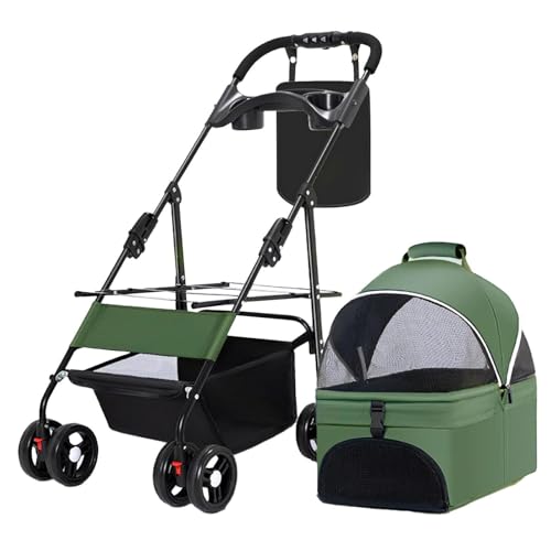 RUYICZB Faltbarer Kinderwagen für Haustiere, Kinderwagen für Hunde und Katzen mit Abnehmbarer, tragbarer Haustiertasche, Kinderwagen für kleine Hunde mit Aufbewahrungskorb,Grün RUYICZB Faltbarer Kinderwagen für Haustiere, Kinderwagen für Hunde und Katzen mit Abnehmbarer, tragbarer Haustiertasche, Kinderwagen für kleine Hunde mit Aufbewahrungskorb,Grün von RUYICZB