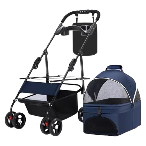 RUYICZB Faltbarer Kinderwagen für Haustiere, Kinderwagen für Hunde und Katzen mit Abnehmbarer, tragbarer Haustiertasche, Kinderwagen für kleine Hunde mit Aufbewahrungskorb,Marine RUYICZB Faltbarer Kinderwagen für Haustiere, Kinderwagen für Hunde und Katzen mit Abnehmbarer, tragbarer Haustiertasche, Kinderwagen für kleine Hunde mit Aufbewahrungskorb,Marine von RUYICZB