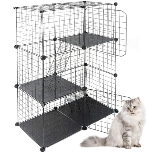 RUYICZB Freigehege Katzen, Großer Katzenkäfig Mit 3 Ebenen, DIY Katzenauslauf Balkon 109 X 75 X 39 cm, Katzengehege Outdoor Groß Metall, Katzenkäfig Für Innenbereich Balkon von RUYICZB