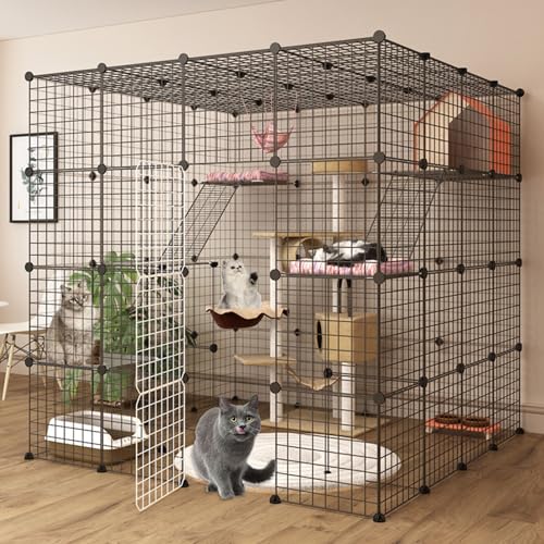 RUYICZB Großer Katzenkäfig Für Innenbereich, DIY Katzenlaufstall Aus Metall, 4-Stöckige Katzenhütte Mit 3 Türen, 2 Leitern, Großer Hängematte, Tierkäfige Für 1-3 Katzen, Schwarz, 147X147x146cm RUYICZB Großer Katzenkäfig Für Innenbereich, DIY Katzenlaufstall Aus Metall, 4-Stöckige Katzenhütte Mit 3 Türen, 2 Leitern, Großer Hängematte, Tierkäfige Für 1-3 Katzen, Schwarz, 147X147x146cm von RUYICZB