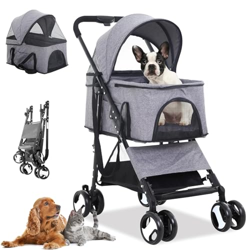 RUYICZB Haustier Hundebuggy, Hundebox Transporttasche Klappbar Hundewagen Mit Aufbewahrungskorb 360° Vorderrad Hinterrad Mit Bremse Für Kleine Mittlere Hunde & Katzen Bis 20Kg,Grau RUYICZB Haustier Hundebuggy, Hundebox Transporttasche Klappbar Hundewagen Mit Aufbewahrungskorb 360° Vorderrad Hinterrad Mit Bremse Für Kleine Mittlere Hunde & Katzen Bis 20Kg,Grau von RUYICZB