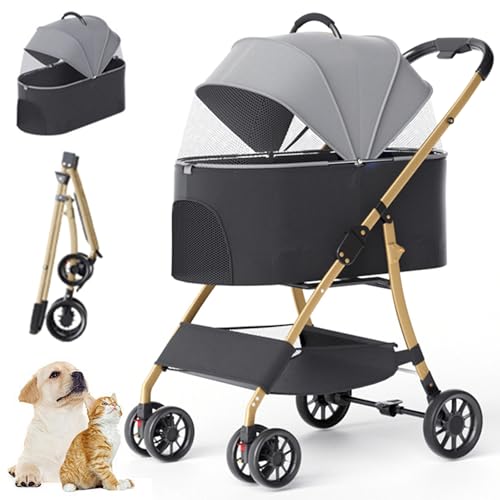 RUYICZB Haustier Kinderwagen Für Kleine Hunde Katzen, 3-In-1 Falten Hund Kinderwagen Mit Abnehmbarem Träger, Aufbewahrungskorb, 4 Räder Leichte Reise Kinderwagen Wagon Für Kleine Mittlere Tiere,Grau RUYICZB Haustier Kinderwagen Für Kleine Hunde Katzen, 3-In-1 Falten Hund Kinderwagen Mit Abnehmbarem Träger, Aufbewahrungskorb, 4 Räder Leichte Reise Kinderwagen Wagon Für Kleine Mittlere Tiere,Grau von RUYICZB