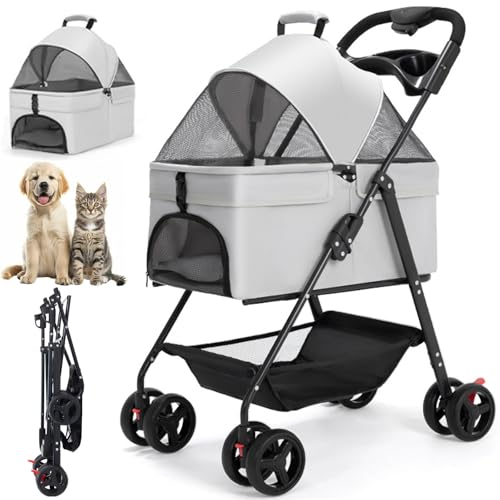 RUYICZB Haustier-Kinderwagen Mit 4 Rädern, Faltbare Hundebuggy Für Kleine/Mittelgroße Hunde, Katzen Bis Zu 15Kg, Abnehmbare Haustiertasche, Aufbewahrungskorb, 3-In-1-Multifunktional RUYICZB Haustier-Kinderwagen Mit 4 Rädern, Faltbare Hundebuggy Für Kleine/Mittelgroße Hunde, Katzen Bis Zu 15Kg, Abnehmbare Haustiertasche, Aufbewahrungskorb, 3-In-1-Multifunktional von RUYICZB