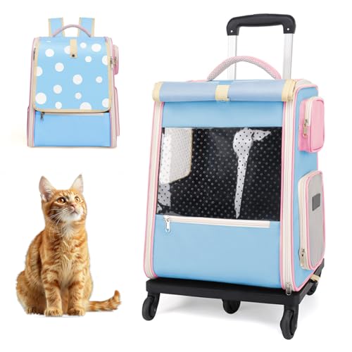 RUYICZB Haustier-Rucksack mit Rädern für Katzen, Abnehmbarer Katzen-/Hunderucksack für unterwegs, Katzentrage mit Universalrädern für Katzen und kleine Hunde,Light Blue RUYICZB Haustier-Rucksack mit Rädern für Katzen, Abnehmbarer Katzen-/Hunderucksack für unterwegs, Katzentrage mit Universalrädern für Katzen und kleine Hunde,Light Blue von RUYICZB