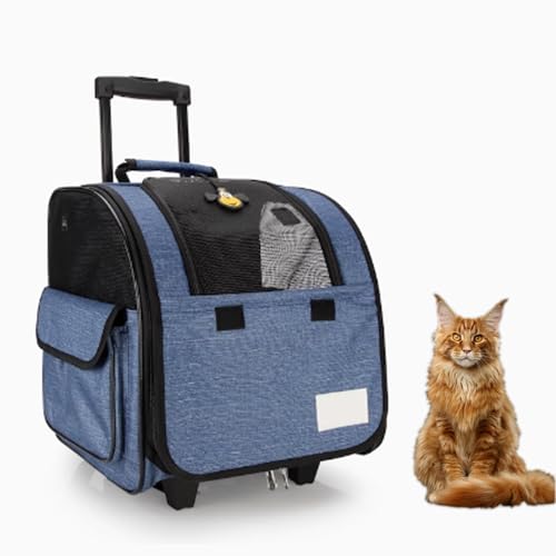 RUYICZB Haustier-Tragerucksack mit Rädern für Katzen, Katzentrage mit Universal Rädern und Belüftungsfenstern aus Netzgewebe, Haustiertrage,Blau RUYICZB Haustier-Tragerucksack mit Rädern für Katzen, Katzentrage mit Universal Rädern und Belüftungsfenstern aus Netzgewebe, Haustiertrage,Blau von RUYICZB