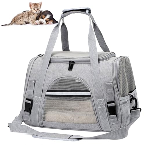 RUYICZB Haustier Tragetasche, Fluggesellschaft Genehmigt, Haustier-Reisetasche, Tragbare Tasche Zuhause Für Kleine Hunde, Katzen Und Welpen, Kleine Tiere,Grau von RUYICZB