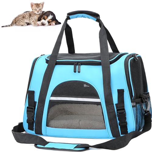 RUYICZB Haustier Tragetasche, Fluggesellschaft Genehmigt, Haustier-Reisetasche, Tragbare Tasche Zuhause Für Kleine Hunde, Katzen Und Welpen, Kleine Tiere,Light Blue von RUYICZB