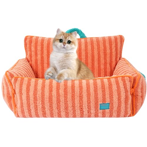 RUYICZB Haustiersofa Für Hunde Und Katzen, Gestreiftes Katzensofa Aus Lammwolle, rutschfeste Unterseite, Abnehmbar Und Waschbar, Hundebett Für Mittelgroße Kleine Hunde Und Katzen,Orange RUYICZB Haustiersofa Für Hunde Und Katzen, Gestreiftes Katzensofa Aus Lammwolle, rutschfeste Unterseite, Abnehmbar Und Waschbar, Hundebett Für Mittelgroße Kleine Hunde Und Katzen,Orange von RUYICZB