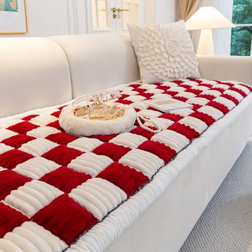 RUYICZB Hund Lustig Couch Abdeckung Magische Sofagarten Baumwolle Schützende Haustier Couch Abdeckung Groß Kariert Quadrat Haustier Matte Bett Couch Abdeckung,Rot,50x50cm/19.7x19.7in von RUYICZB