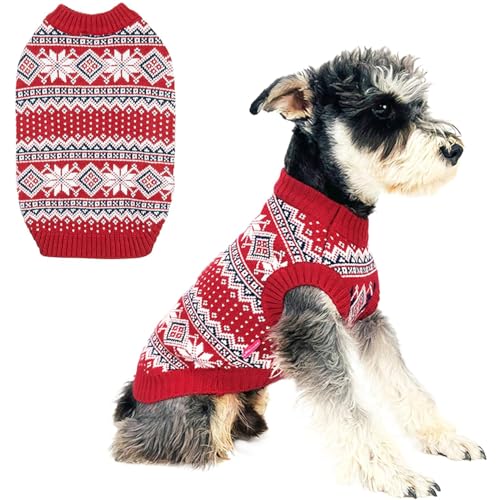 RUYICZB Hund Weihnachtspullover, Schneeflocke Xmas Urlaub Hund Outfit Chihuahua Pullover Bis Mittelgroße Hunde, Gestrickte Haustier Pullover Weste Kleidung Für Hunde Mädchen Jungen,Rot,M von RUYICZB