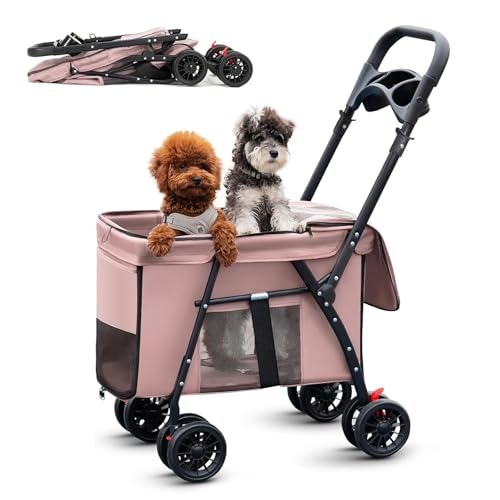 RUYICZB Hunde-/Katzenkäfig-Jogging-Kinderwagen, EIN-klick-Klappdesign, 4-Rad-Haustier-Kinderwagen mit atmungsaktivem Netz und Oberlicht,Rosa RUYICZB Hunde-/Katzenkäfig-Jogging-Kinderwagen, EIN-klick-Klappdesign, 4-Rad-Haustier-Kinderwagen mit atmungsaktivem Netz und Oberlicht,Rosa von RUYICZB