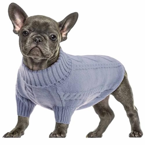 RUYICZB Hunde-Pullover, Welpen-Pullover Für Kleine Hunde, Warme Winter Herbst Hund Kabel Strickwaren, Rollkragen Lange Ärmel Stricken Pullover Für Große Mittlere Hunde Weihnachten,Blau,M von RUYICZB