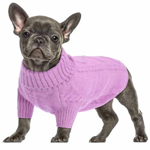 RUYICZB Hunde-Pullover, Welpen-Pullover Für Kleine Hunde, Warme Winter Herbst Hund Kabel Strickwaren, Rollkragen Lange Ärmel Stricken Pullover Für Große Mittlere Hunde Weihnachten,Lila,XS von RUYICZB