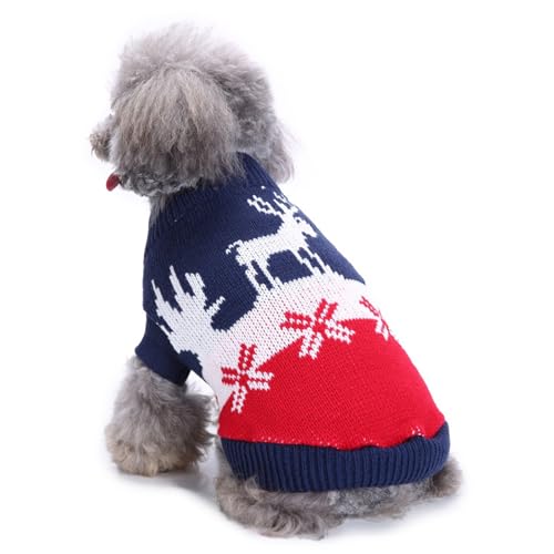 RUYICZB Hunde-Weihnachtspullover, Klassischer Schneeflocken-Rollkragenpullover Für Welpen, Weihnachtspullover Für Hunde, Winterkleidung, Warmer Pullover Für Yorkies, Chihuahua,Blau,S von RUYICZB