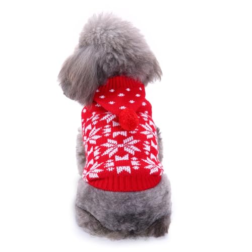 RUYICZB Hunde-Weihnachtspullover, Klassischer Schneeflocken-Rollkragenpullover Für Welpen, Weihnachtspullover Für Hunde, Winterkleidung, Warmer Pullover Für Yorkies, Chihuahua,Red b,L von RUYICZB