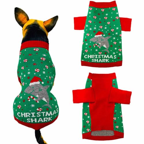 RUYICZB Hunde-Weihnachtspullover Welpe Gestrickte Pullover Kaltes Wetter Strickwaren Klassisches Hai-Muster Warmes Weiches Hunde-Weihnachtsoutfit Für Kleine Mittlere Große Hunde Katzen,M von RUYICZB