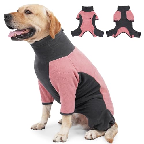 RUYICZB Hunde Winterjacken Wintermäntel Fleece Overall Hundemantel Kleine Mittlere Große Hunde Winterkleidung Im Innen- Und Außenbereich Reißverschluss Haustierbekleidung,Pink+Gray,XXL von RUYICZB