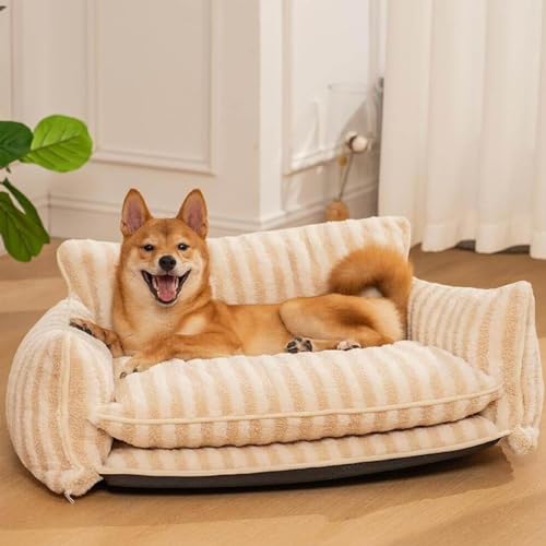 RUYICZB Hundebett Kleine Hunde, Hundesofa Für Mittlere Große Kleine Hunde, Hundekissen Flauschig Hundekorb Bezug Abnehmbar Und Waschbar rutschfeste Unterseite,Beige,65x40x30cm von RUYICZB