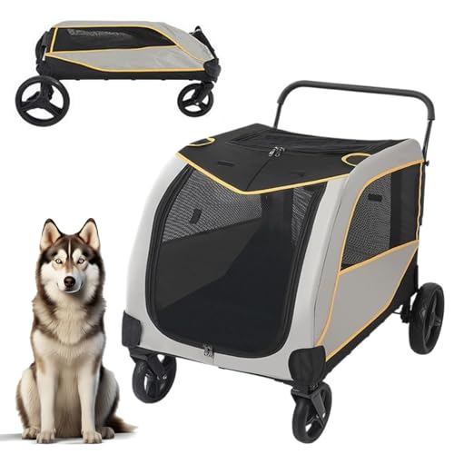 RUYICZB Hundebuggy, Geländegängiger 4-Rad-Kinderwagen für große Haustiere mit großem atmungsaktivem Netz, Jogger-Kinderwagen für große Hunde mit Universalrädern RUYICZB Hundebuggy, Geländegängiger 4-Rad-Kinderwagen für große Haustiere mit großem atmungsaktivem Netz, Jogger-Kinderwagen für große Hunde mit Universalrädern von RUYICZB