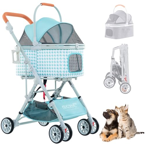 RUYICZB Hundebuggy, Haustier Kinderwagen, Faltbar Reise Haustier Kinderwagen, Verstärktem Aluminiumrahmen Abnehmbar Transportwanne 3 in 1 Hundewagen Für Katzen Und Hunde,Blau RUYICZB Hundebuggy, Haustier Kinderwagen, Faltbar Reise Haustier Kinderwagen, Verstärktem Aluminiumrahmen Abnehmbar Transportwanne 3 in 1 Hundewagen Für Katzen Und Hunde,Blau von RUYICZB