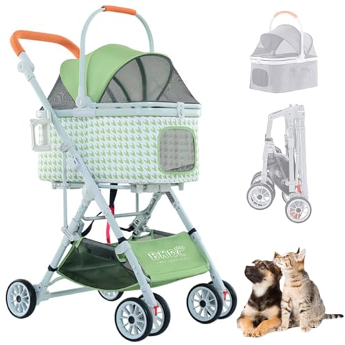 RUYICZB Hundebuggy, Haustier Kinderwagen, Faltbar Reise Haustier Kinderwagen, Verstärktem Aluminiumrahmen Abnehmbar Transportwanne 3 in 1 Hundewagen Für Katzen Und Hunde,Grün RUYICZB Hundebuggy, Haustier Kinderwagen, Faltbar Reise Haustier Kinderwagen, Verstärktem Aluminiumrahmen Abnehmbar Transportwanne 3 in 1 Hundewagen Für Katzen Und Hunde,Grün von RUYICZB
