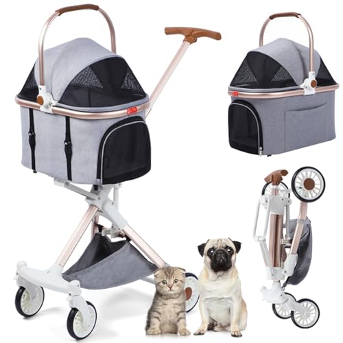 RUYICZB Hundebuggy, Klappbarer Hundewagen, Kinderwagen Hunde Faltbar Haustier Kleine Hunde Katzen Buggy Mit Aufbewahrungskorb Leicht Zu Gehender Abnehmbare Tragbare Hundetrolley,Grau RUYICZB Hundebuggy, Klappbarer Hundewagen, Kinderwagen Hunde Faltbar Haustier Kleine Hunde Katzen Buggy Mit Aufbewahrungskorb Leicht Zu Gehender Abnehmbare Tragbare Hundetrolley,Grau von RUYICZB