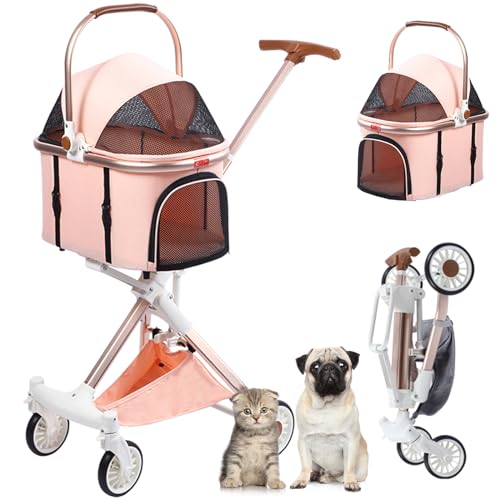 RUYICZB Hundebuggy, Klappbarer Hundewagen, Kinderwagen Hunde Faltbar Haustier Kleine Hunde Katzen Buggy Mit Aufbewahrungskorb Leicht Zu Gehender Abnehmbare Tragbare Hundetrolley,Rosa RUYICZB Hundebuggy, Klappbarer Hundewagen, Kinderwagen Hunde Faltbar Haustier Kleine Hunde Katzen Buggy Mit Aufbewahrungskorb Leicht Zu Gehender Abnehmbare Tragbare Hundetrolley,Rosa von RUYICZB