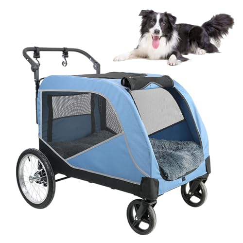 RUYICZB Hundebuggy, zusammenklappbarer Jogging-Kinderwagen für Hunde mit Universalrädern und atmungsaktivem Netzgewebe, Leichter Haustierbuggy mit Tasche,Blau RUYICZB Hundebuggy, zusammenklappbarer Jogging-Kinderwagen für Hunde mit Universalrädern und atmungsaktivem Netzgewebe, Leichter Haustierbuggy mit Tasche,Blau von RUYICZB