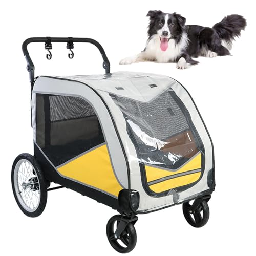 RUYICZB Hundebuggy, zusammenklappbarer Jogging-Kinderwagen für Hunde mit Universalrädern und atmungsaktivem Netzgewebe, Leichter Haustierbuggy mit Tasche,Gelb RUYICZB Hundebuggy, zusammenklappbarer Jogging-Kinderwagen für Hunde mit Universalrädern und atmungsaktivem Netzgewebe, Leichter Haustierbuggy mit Tasche,Gelb von RUYICZB