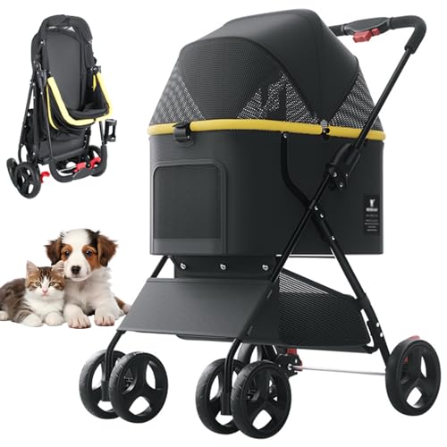 RUYICZB Hundebuggy 3 In1 Hundewagen Hundebox Transporttasche, Faltbar Klappbar Katzenwagen Bis 15Kg Haustier Kinderwagen Mit Ablagekorb, Netzfenstern Getränkehalter Für Kleine Hunde & Katz,Schwarz RUYICZB Hundebuggy 3 In1 Hundewagen Hundebox Transporttasche, Faltbar Klappbar Katzenwagen Bis 15Kg Haustier Kinderwagen Mit Ablagekorb, Netzfenstern Getränkehalter Für Kleine Hunde & Katz,Schwarz von RUYICZB