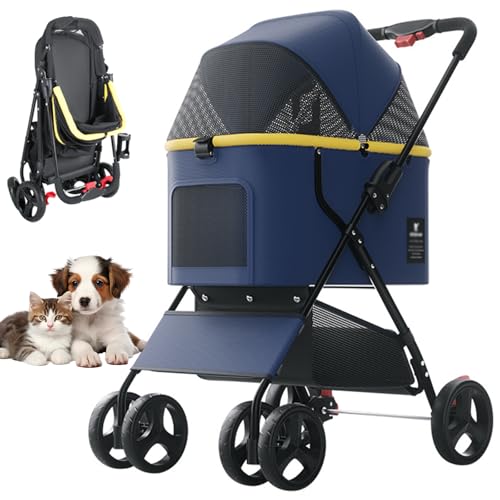 RUYICZB Hundebuggy 3 In1 Hundewagen Hundebox Transporttasche, Faltbar Klappbar Katzenwagen Bis 15Kg Haustier Kinderwagen Mit Ablagekorb, Netzfenstern Getränkehalter Für Kleine Hunde & Katz,Blau RUYICZB Hundebuggy 3 In1 Hundewagen Hundebox Transporttasche, Faltbar Klappbar Katzenwagen Bis 15Kg Haustier Kinderwagen Mit Ablagekorb, Netzfenstern Getränkehalter Für Kleine Hunde & Katz,Blau von RUYICZB