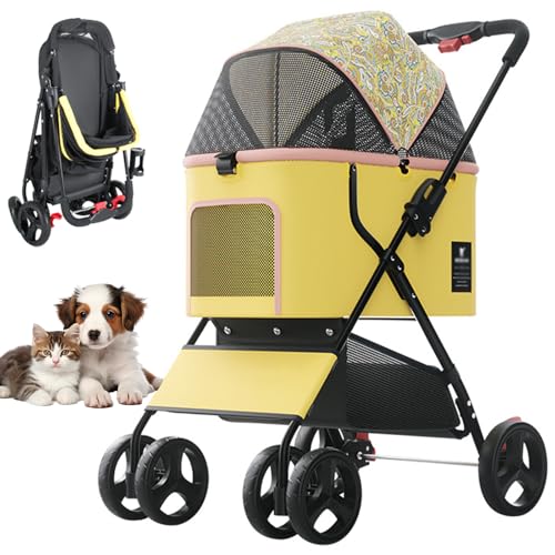 RUYICZB Hundebuggy 3 In1 Hundewagen Hundebox Transporttasche, Faltbar Klappbar Katzenwagen Bis 15Kg Haustier Kinderwagen Mit Ablagekorb, Netzfenstern Getränkehalter Für Kleine Hunde & Katz,Gelb RUYICZB Hundebuggy 3 In1 Hundewagen Hundebox Transporttasche, Faltbar Klappbar Katzenwagen Bis 15Kg Haustier Kinderwagen Mit Ablagekorb, Netzfenstern Getränkehalter Für Kleine Hunde & Katz,Gelb von RUYICZB