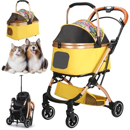RUYICZB Hundebuggy 3 In1 Hundewagen Hundebox Transporttasche,Faltbar Klappbar Katzenwagen,Bis 15Kg,360° Verschleißfeste Gummiräder,Mit Ablagekorb,Netzfenstern Für Kleine Hunde & Katz,Gelb RUYICZB Hundebuggy 3 In1 Hundewagen Hundebox Transporttasche,Faltbar Klappbar Katzenwagen,Bis 15Kg,360° Verschleißfeste Gummiräder,Mit Ablagekorb,Netzfenstern Für Kleine Hunde & Katz,Gelb von RUYICZB