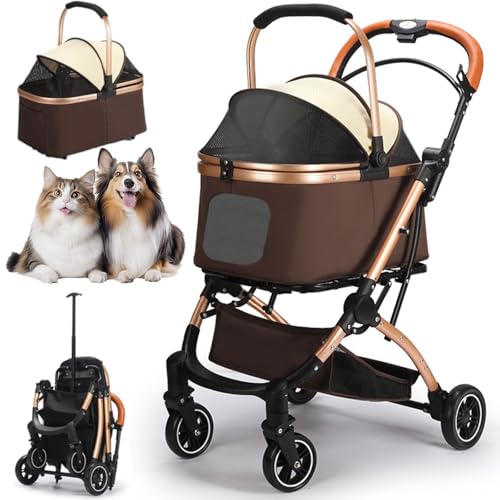 RUYICZB Hundebuggy 3 In1 Hundewagen Hundebox Transporttasche,Faltbar Klappbar Katzenwagen,Bis 15Kg,360° Verschleißfeste Gummiräder,Mit Ablagekorb,Netzfenstern Für Kleine Hunde & Katz,Kaffee RUYICZB Hundebuggy 3 In1 Hundewagen Hundebox Transporttasche,Faltbar Klappbar Katzenwagen,Bis 15Kg,360° Verschleißfeste Gummiräder,Mit Ablagekorb,Netzfenstern Für Kleine Hunde & Katz,Kaffee von RUYICZB