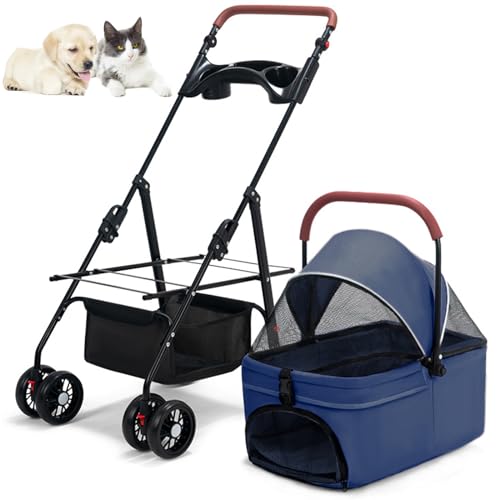 RUYICZB Hundebuggy Bis 15 Kg Klappbar, Hundewagen 2In1 Hunde Kinderwagen Hundebox Transporttasche Faltbar Haustiere Buggy Mit Netzfenstern Jogger Katzenbuggy Für Kleine Hunde Katzen,Blau RUYICZB Hundebuggy Bis 15 Kg Klappbar, Hundewagen 2In1 Hunde Kinderwagen Hundebox Transporttasche Faltbar Haustiere Buggy Mit Netzfenstern Jogger Katzenbuggy Für Kleine Hunde Katzen,Blau von RUYICZB