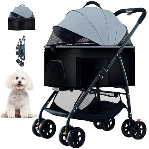 RUYICZB Hundebuggy Bis 15Kg, Kinderwagen Hunde, Hundewagen Für Kleine Hunde, Haustier-Kinderwagen Für Kleine Und Mittle Hunde, 360 ° Vorderrad, Hinterrad Mit Bremse, Mit Aufbewahrungskorb,Grau RUYICZB Hundebuggy Bis 15Kg, Kinderwagen Hunde, Hundewagen Für Kleine Hunde, Haustier-Kinderwagen Für Kleine Und Mittle Hunde, 360 ° Vorderrad, Hinterrad Mit Bremse, Mit Aufbewahrungskorb,Grau von RUYICZB